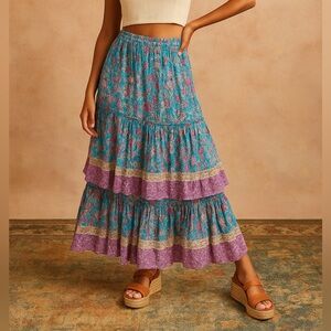 Anthropology Plenty by Tracy Reese Boho Tiered Maxi Skirt Size Small